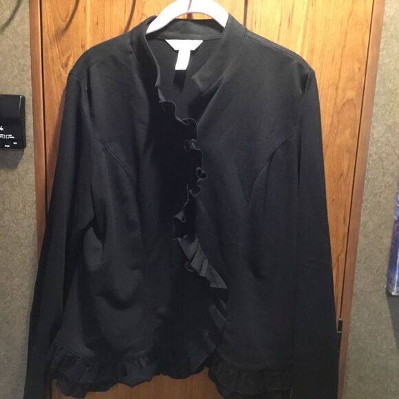 NWOT. Christopher & Banks Front Flounce Black Women’s Jacket Size L - Picture 1 of 8